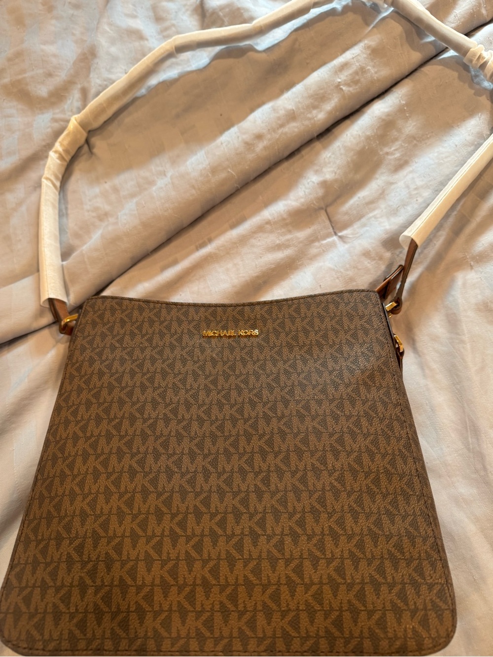 Michael Kors Brown Logo Zip Pouch with Gold Hardware